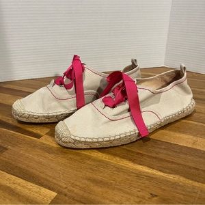 Kate Spade NY Womens Lido Lace Up Espadrille Canvas Shoes Tan Pink Size 9
